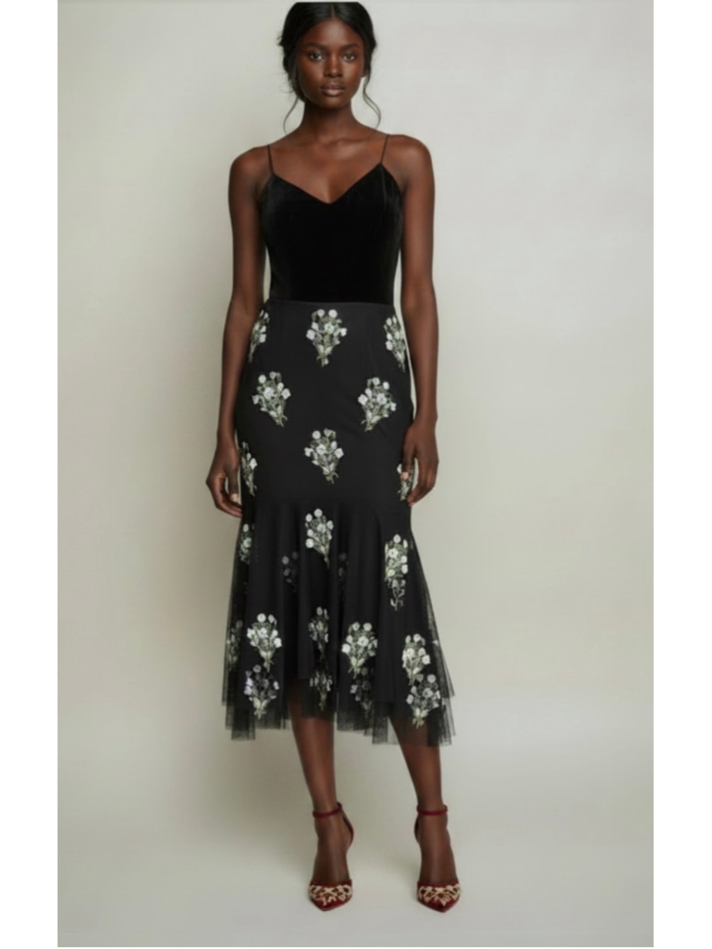 Adrianna Papell Beaded Cocktail Party Midi Dress